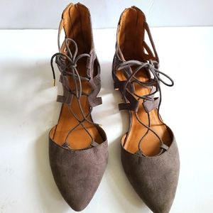 Mossimo 9.5 Gray lace up gladiator zipper back dress sandals covered toe cute